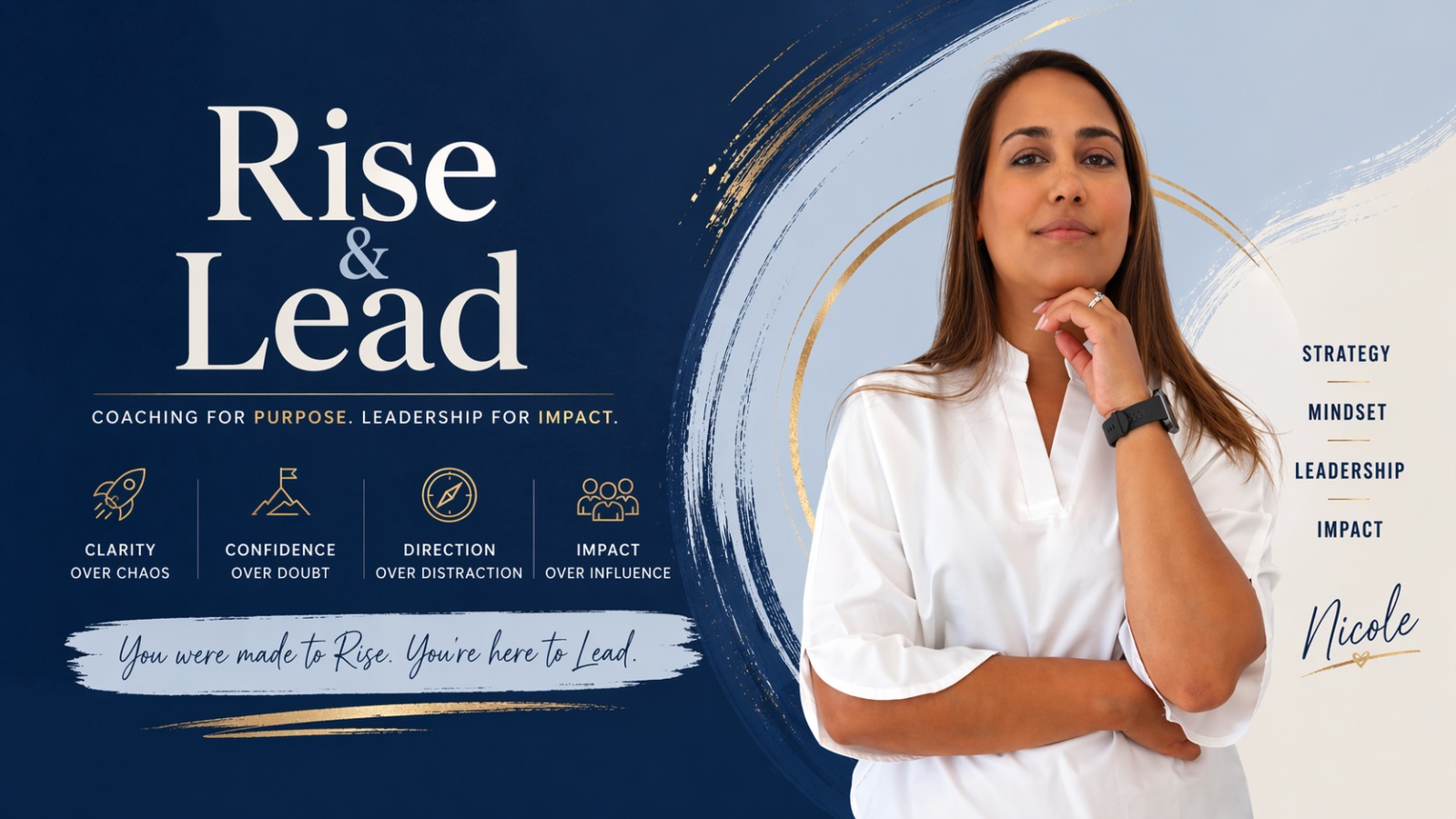 Rise & Lead — Coaching for Purpose. Leadership for Impact. You were made to Rise. You're here to Lead.